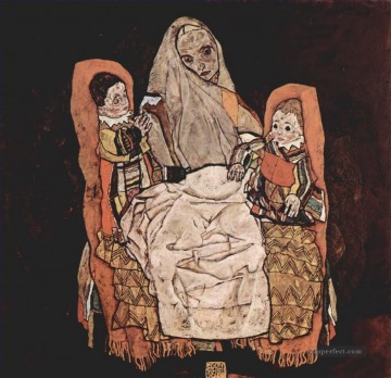 Egon Schiele Madre con dos hijos Pinturas al óleo